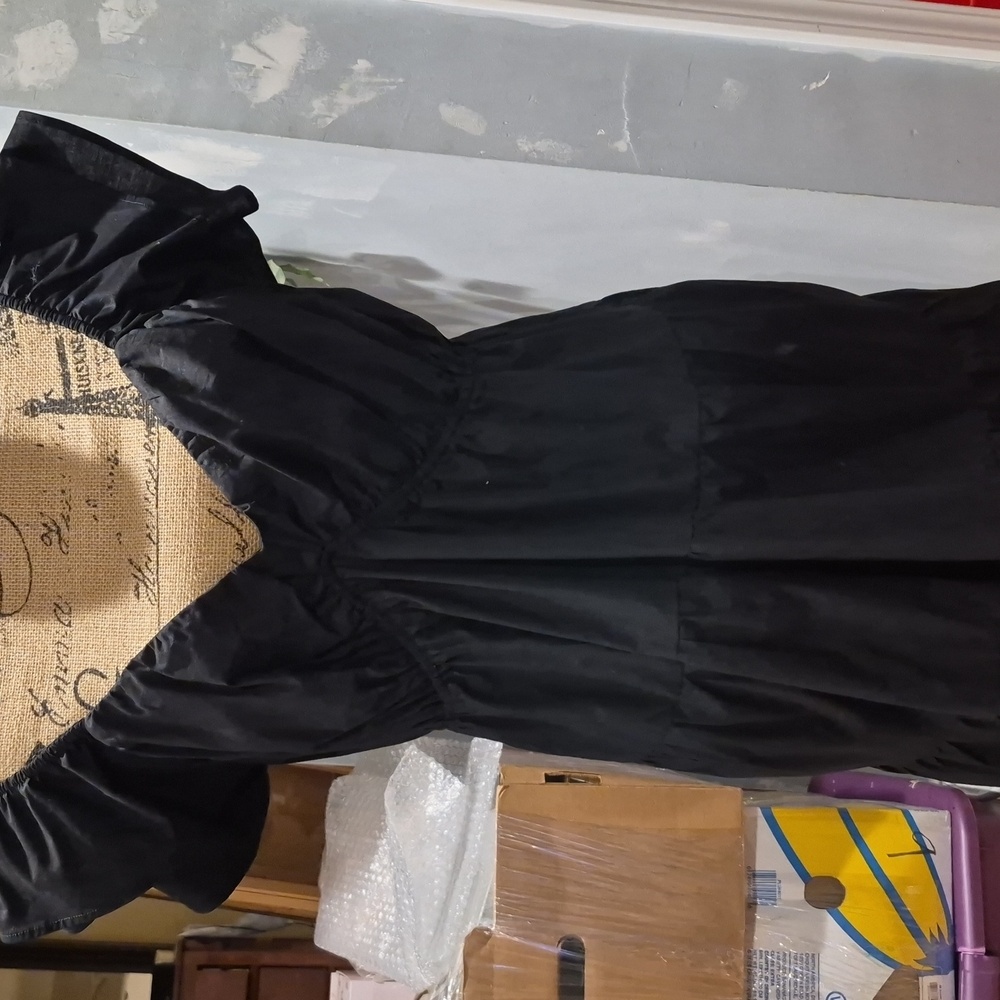 Black Ruffled Off-Shoulder Maternity Dress.